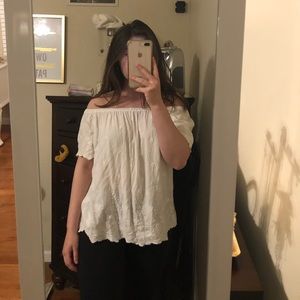 long white embroidered off the shoulder top :)